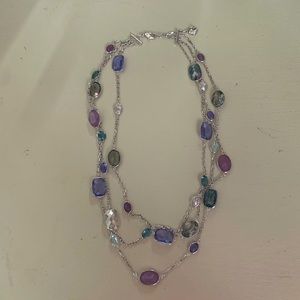 purple, blue, and silver layered necklace